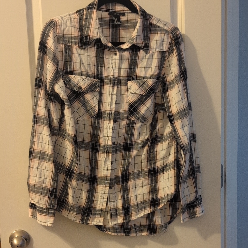 Forever 21 Pink and Black Plaid Shirt